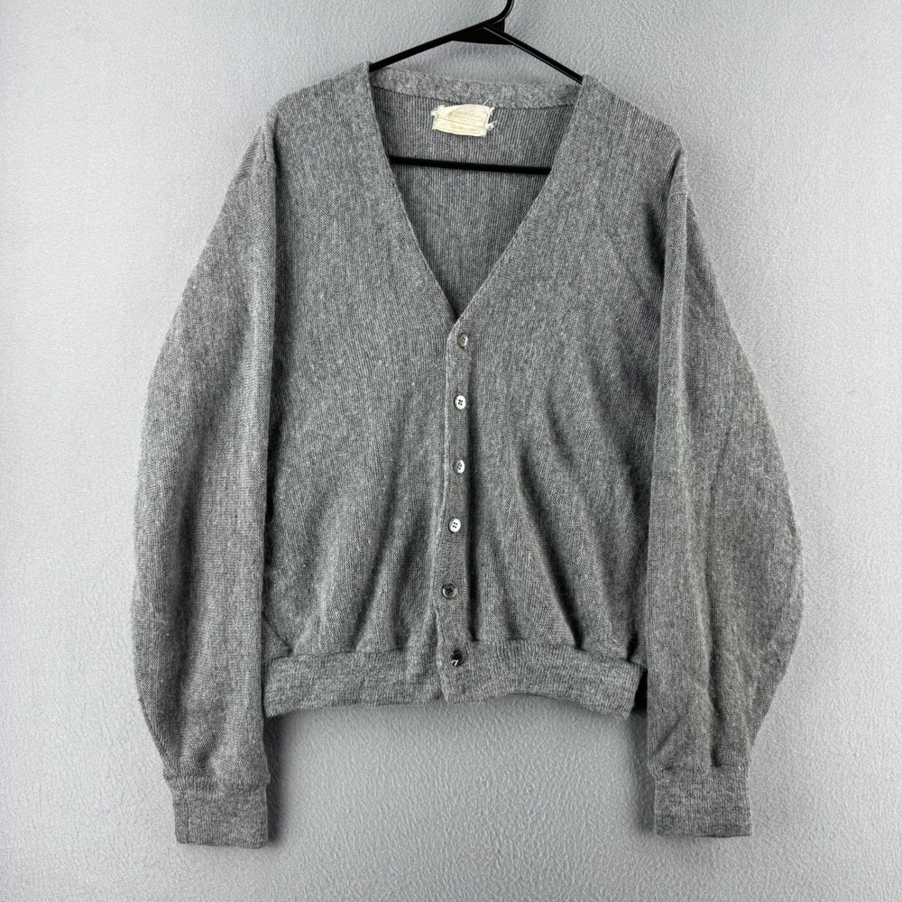 Vintage 60s Sears Sweater Mens Large Gray Kings Road Orlon Cardigan